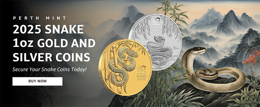 Perth Mint 2025 Snake 1 oz Gold and Silver Coins available today